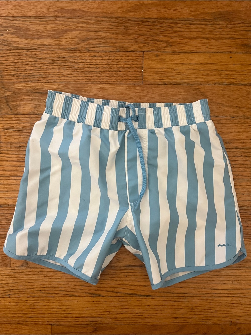Minnow 11/12y boys Light Blue & White Striped Swim Trunks